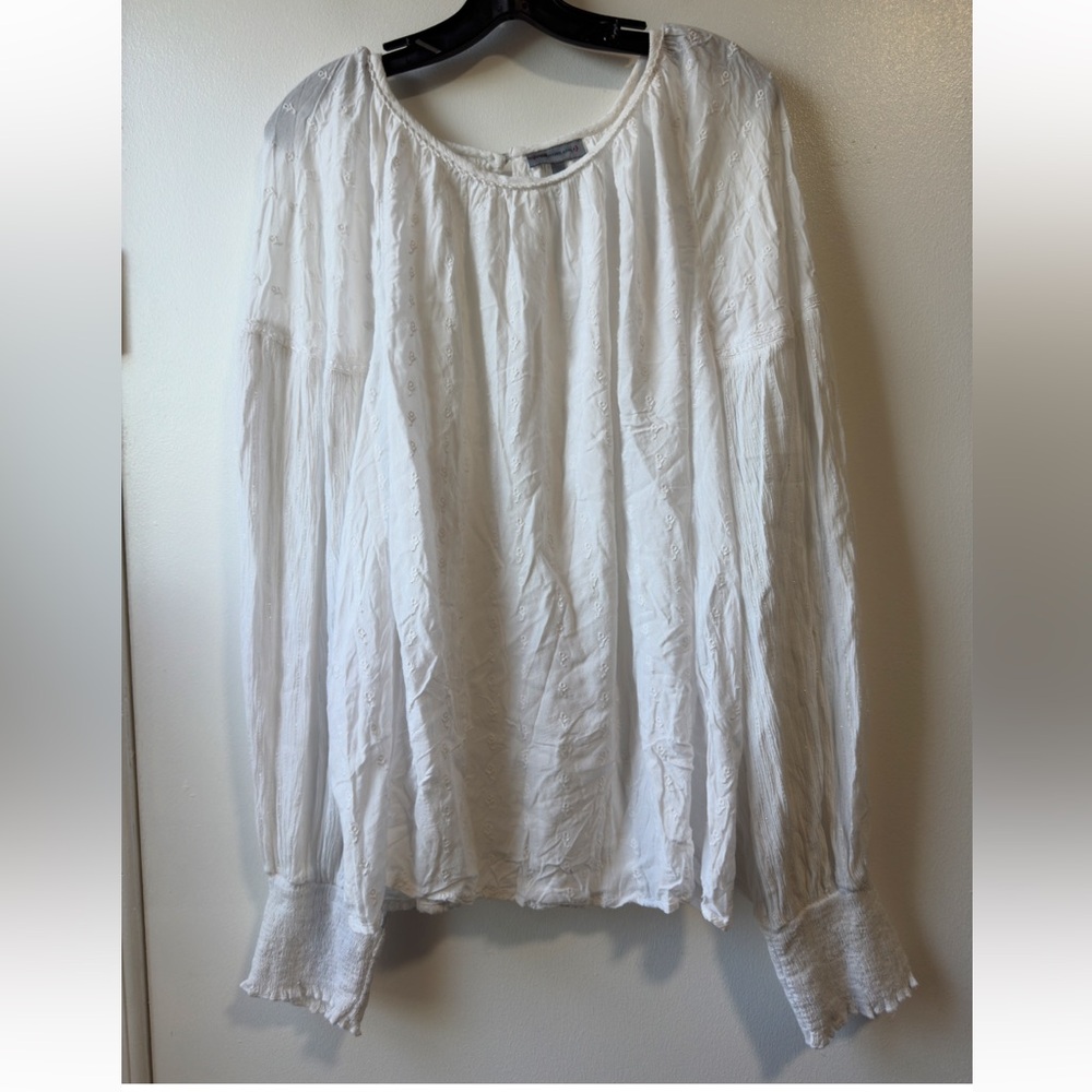 Anthropologie White conditions Apply Miranda Peasant Textured Blouse Sz 3X